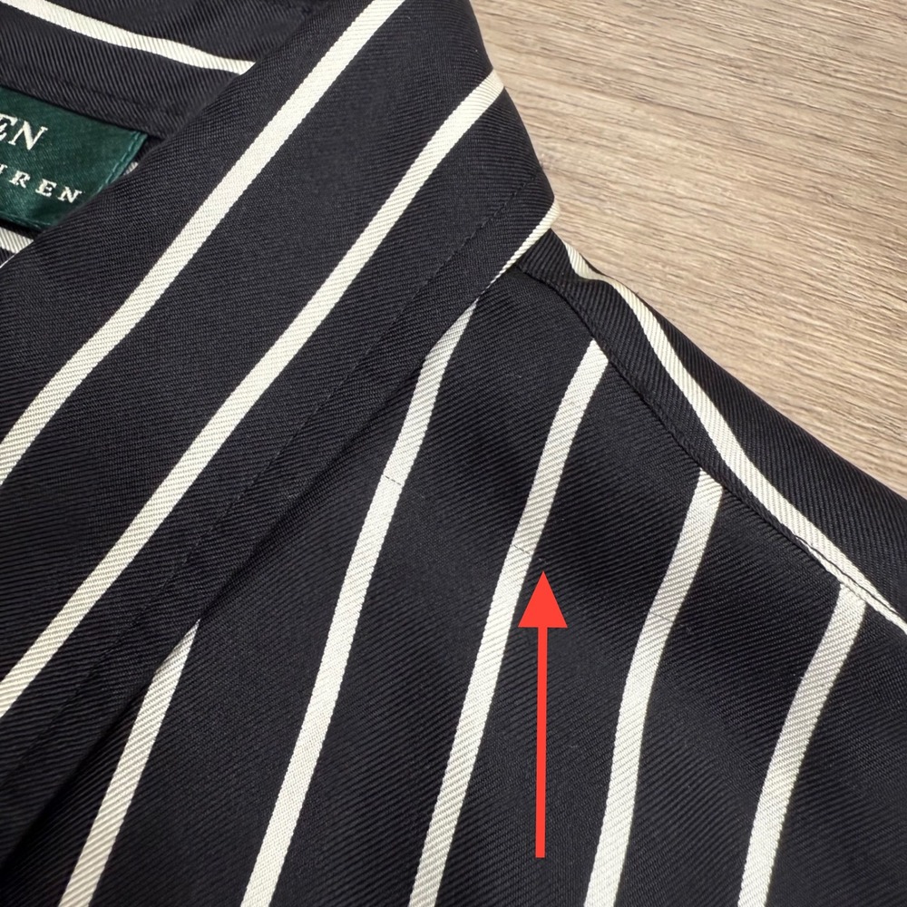 LRL Ralph Lauren Silk Black White Striped‎ Ruffle Front Dark Coquette Goth L - Picture 4 of 15